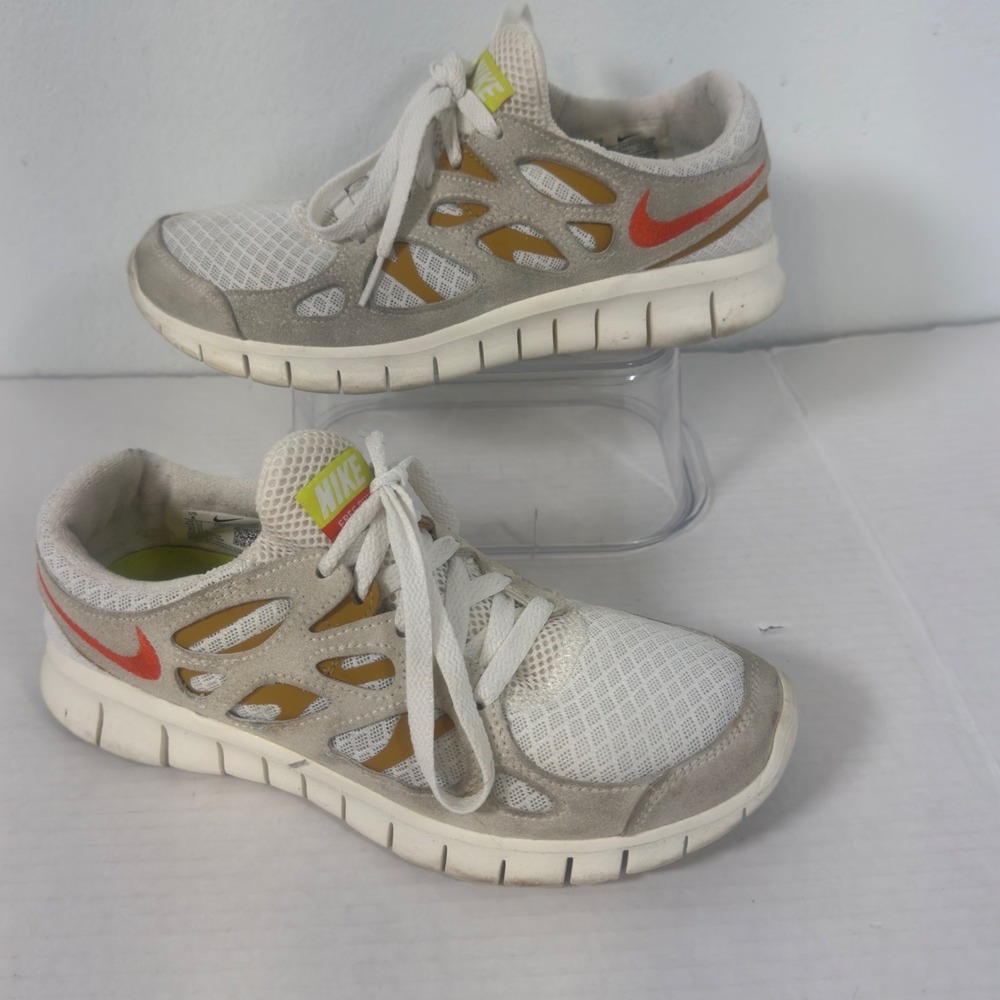 Nike Free Run 2 Running Shoes Womens 8 Summit White Gold Tone Orange Yellow